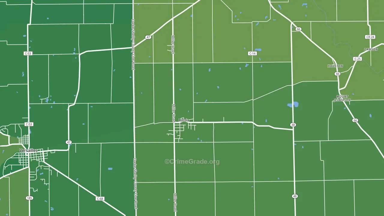 Russia, OH Map of Vehicle Theft Rates