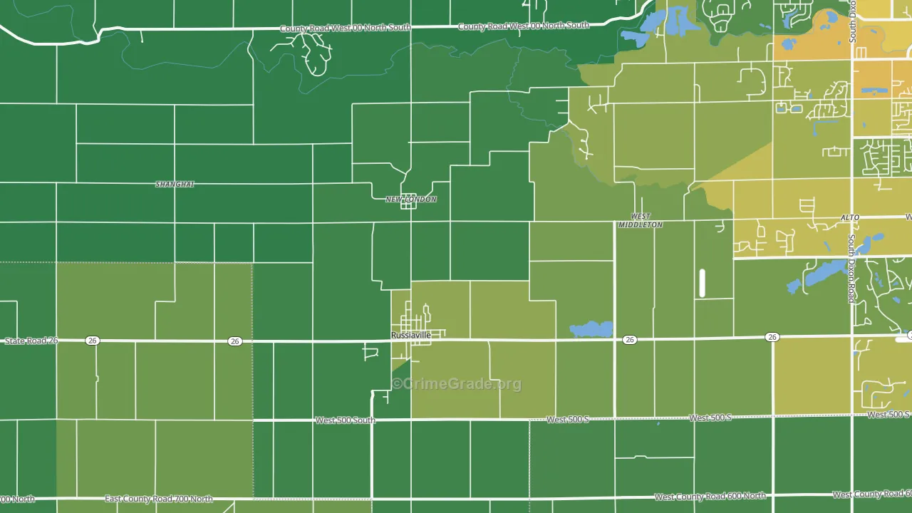 Russiaville, IN Map of Vehicle Theft Rates