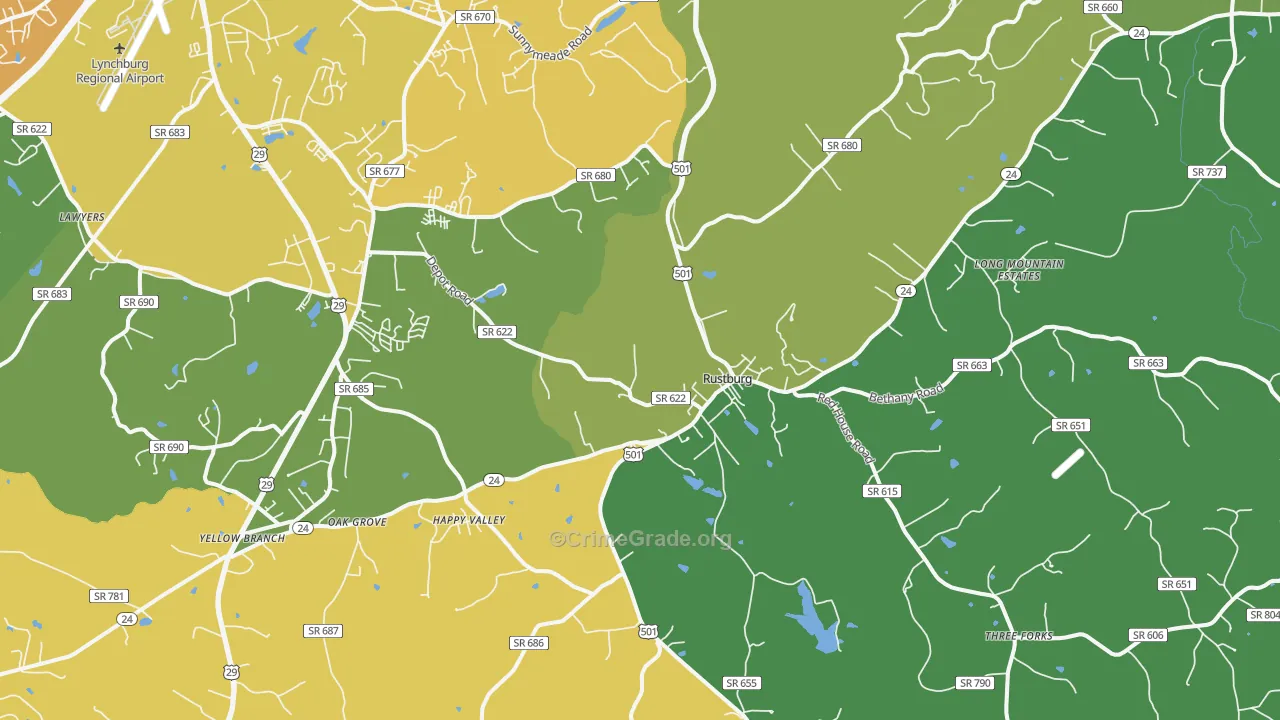 Rustburg, VA Map of Vehicle Theft Rates