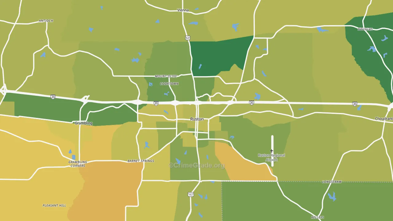 Ruston, LA Map of Vehicle Theft Rates