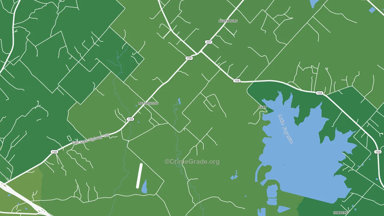 Rutersville, TX Map of Vehicle Theft Rates