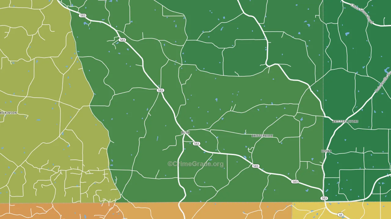 Ruth, MS Map of Vehicle Theft Rates