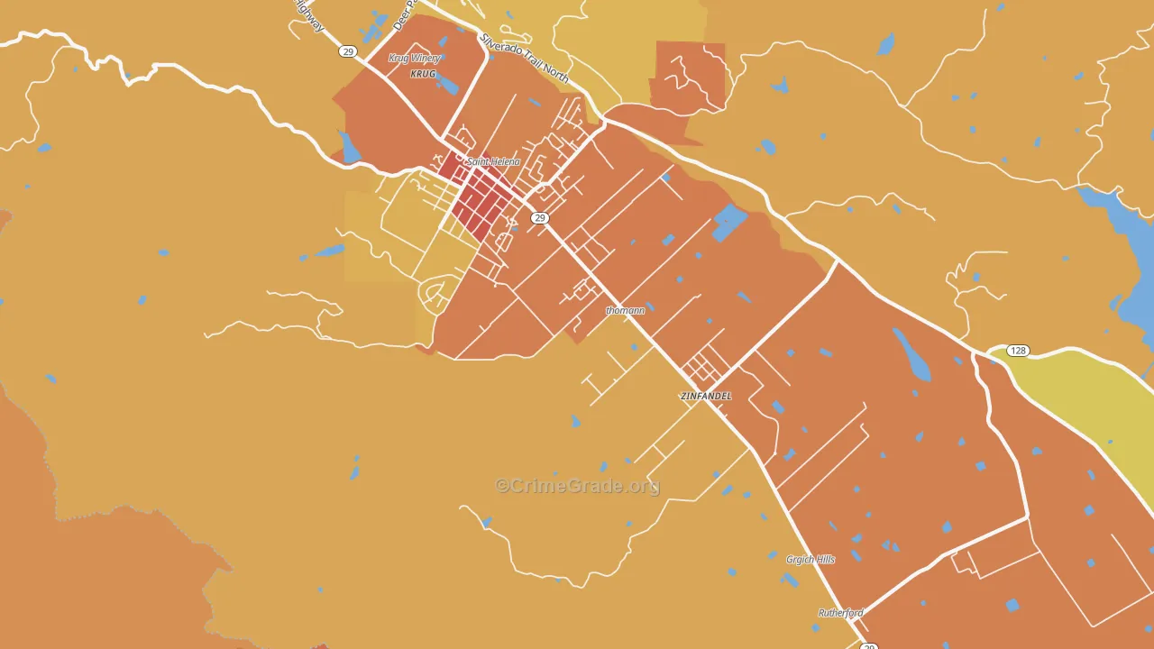 Rutherford, CA Map of Vehicle Theft Rates