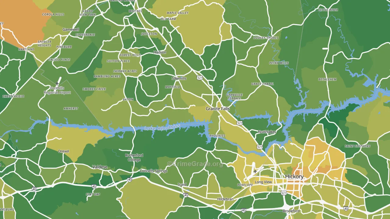 Rutherford College, NC Map of Vehicle Theft Rates