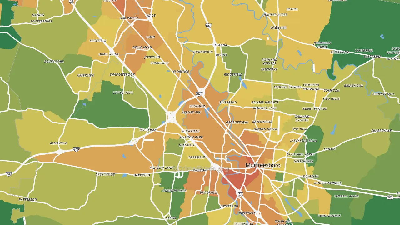 Rutherford County, TN Map of Vehicle Theft Rates