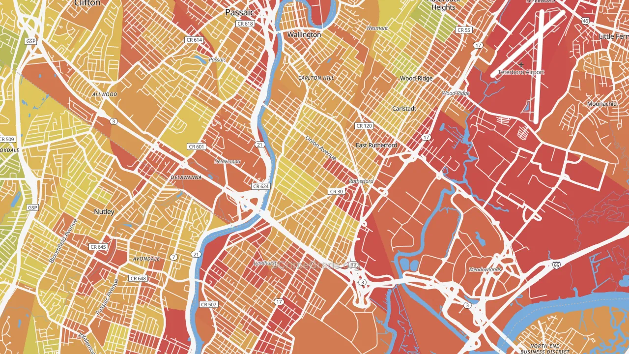 Rutherford, NJ Map of Vehicle Theft Rates