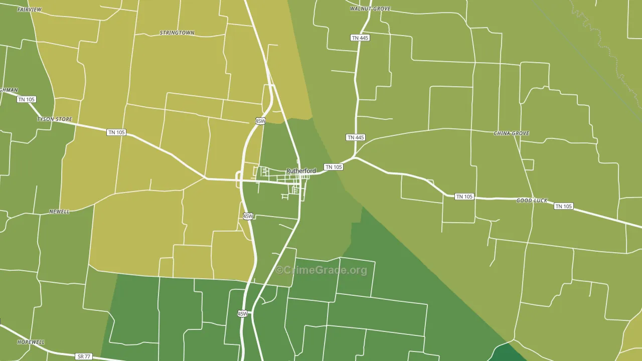 Rutherford, TN Map of Vehicle Theft Rates