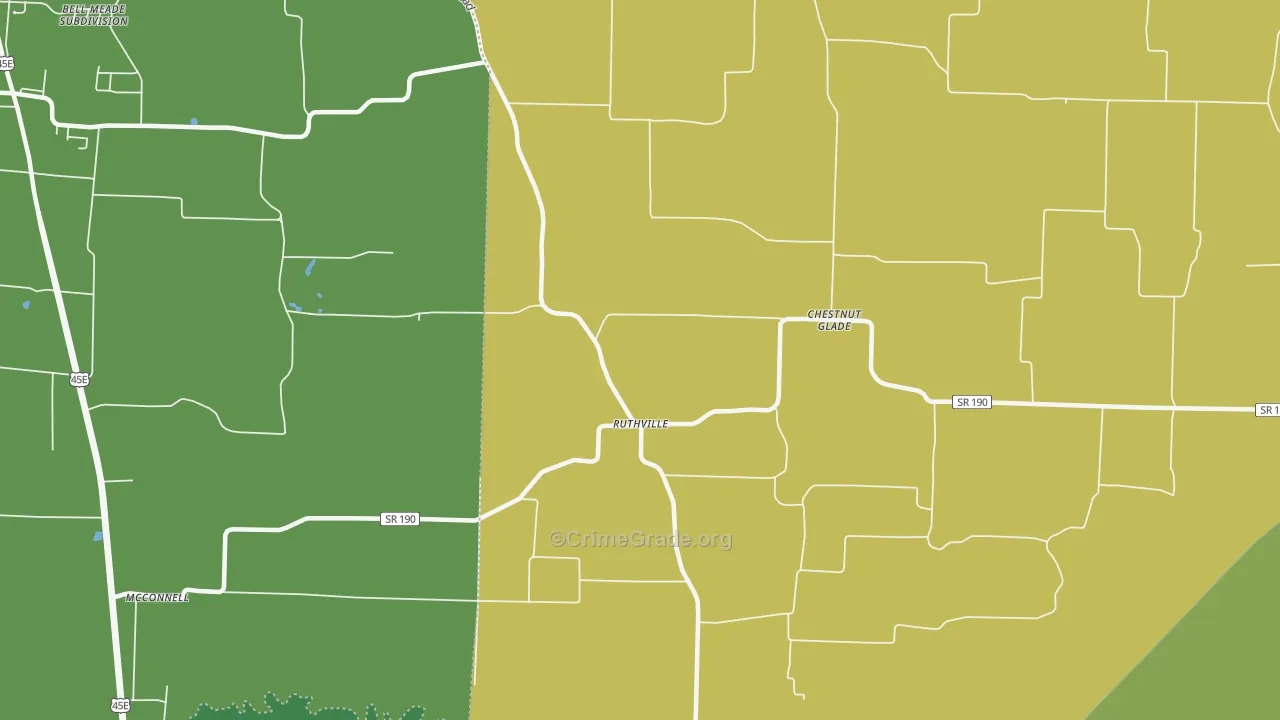 Ruthville, TN Map of Vehicle Theft Rates
