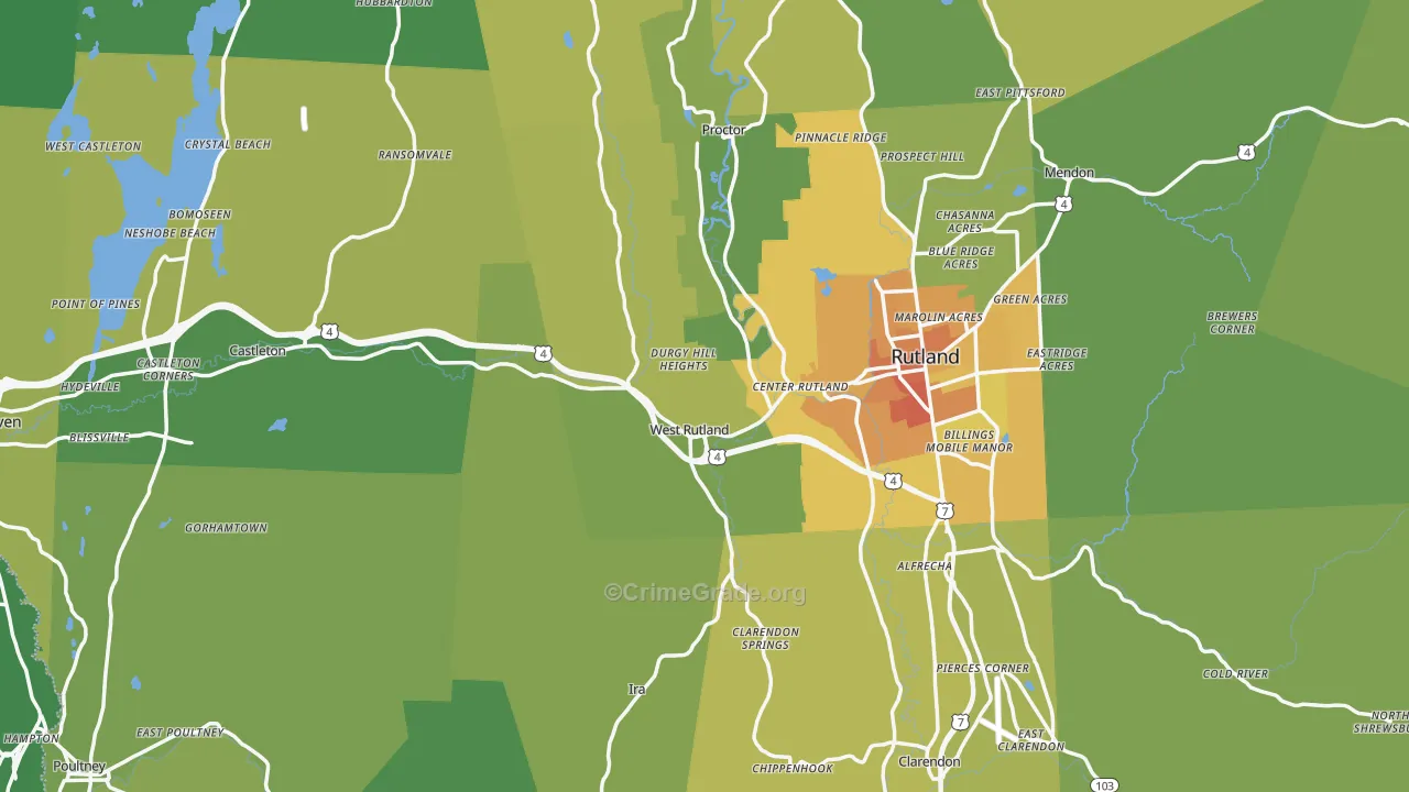 Rutland County, VT Map of Vehicle Theft Rates