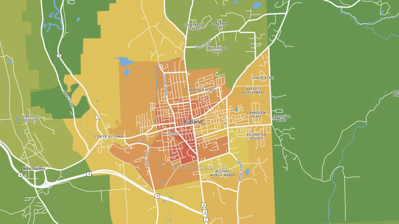 Rutland, VT Map of Vehicle Theft Rates
