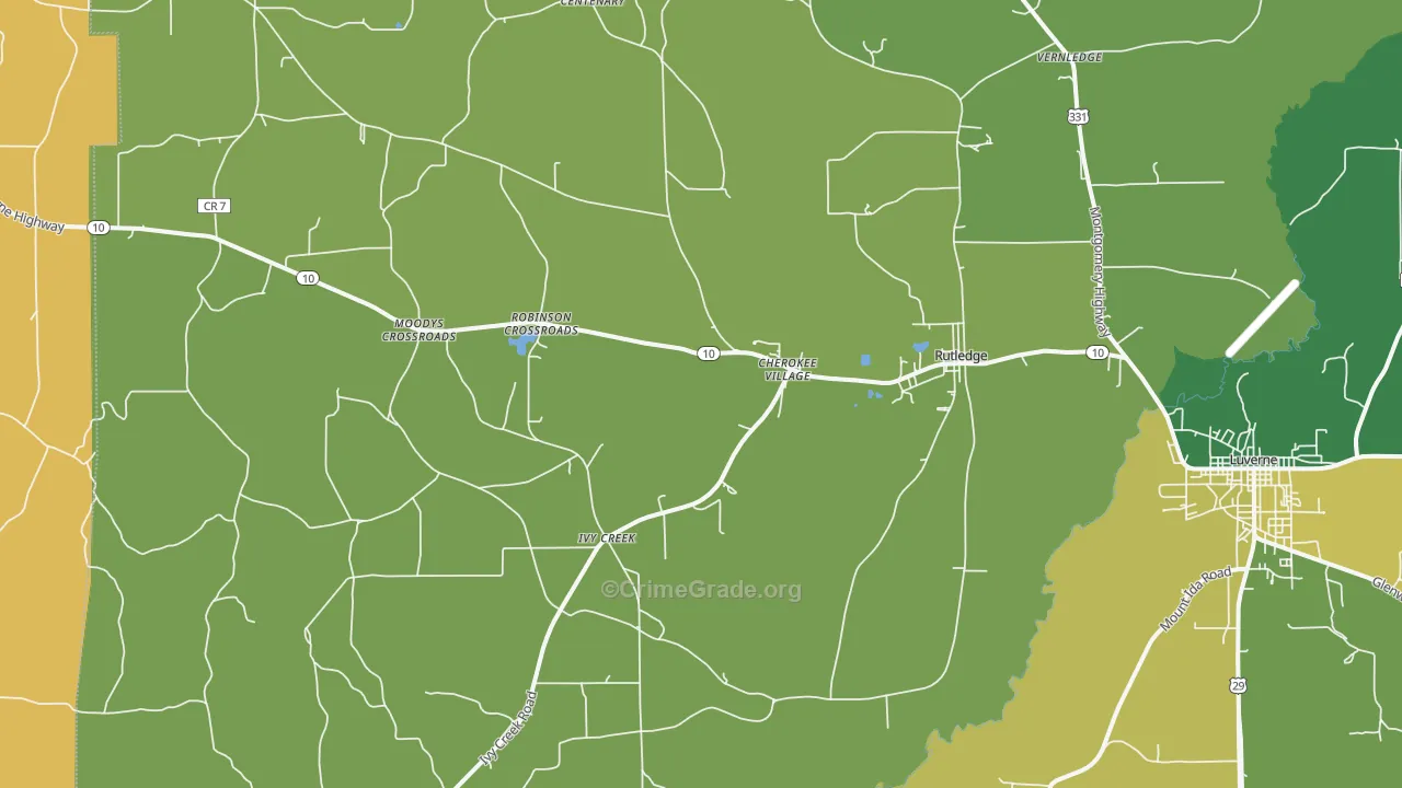Rutledge, AL Map of Vehicle Theft Rates