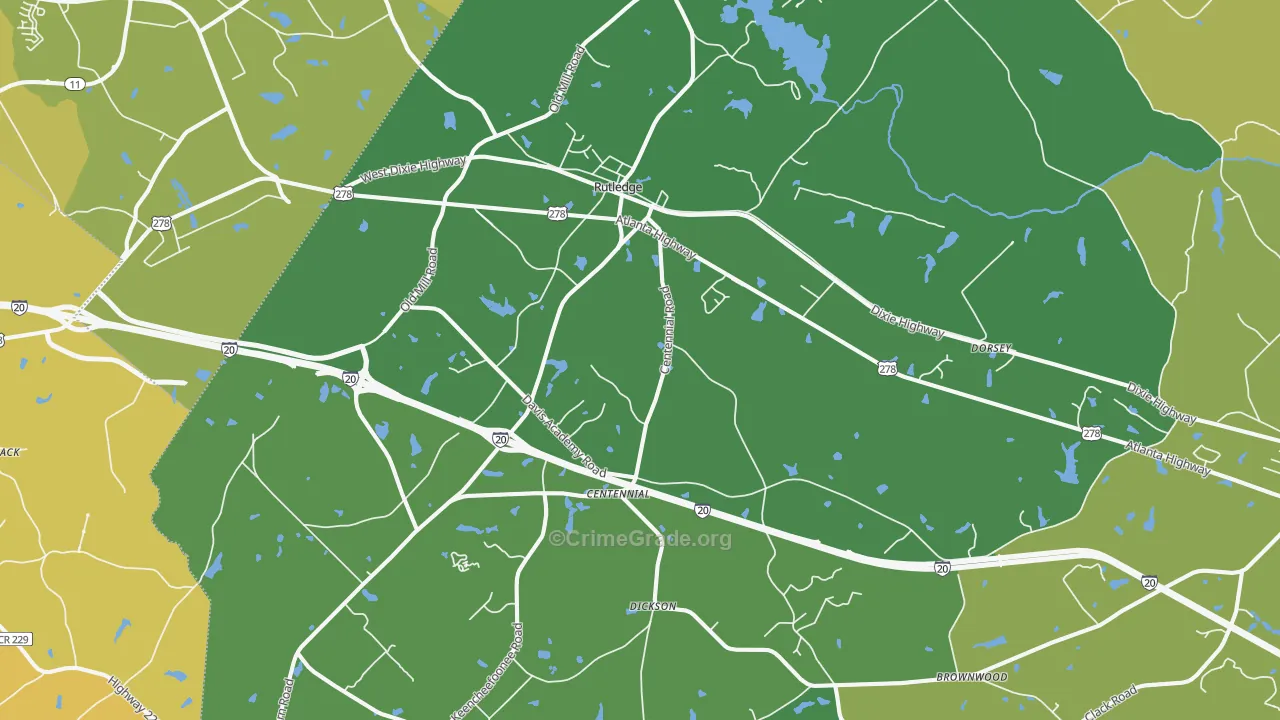 Rutledge, GA Map of Vehicle Theft Rates