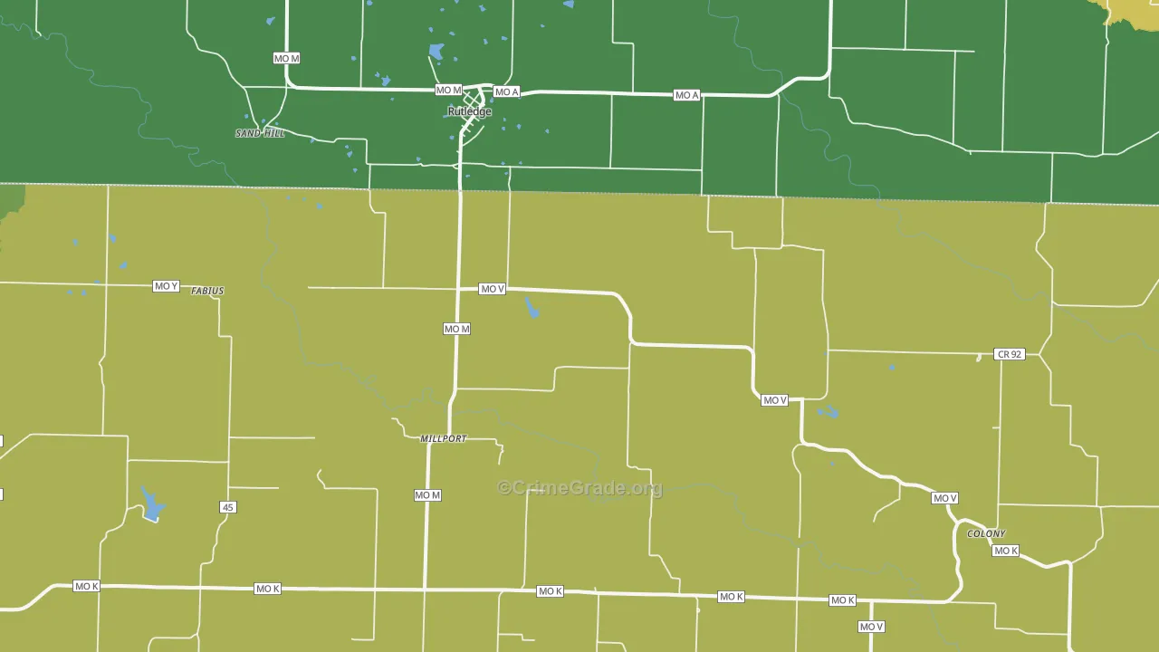 Rutledge, MO Map of Vehicle Theft Rates