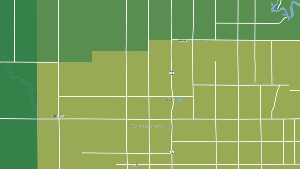 Ryan, IA Map of Vehicle Theft Rates