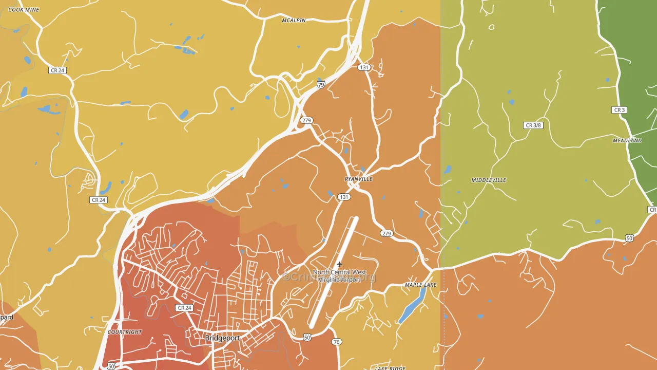 Ryanville, WV Map of Vehicle Theft Rates