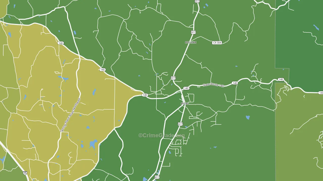 Rydal, GA Map of Vehicle Theft Rates