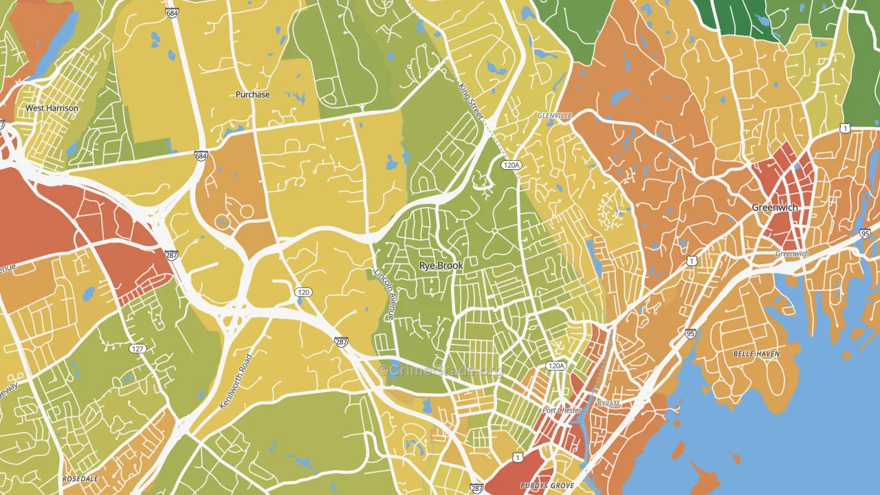 Rye Brook, NY Map of Vehicle Theft Rates