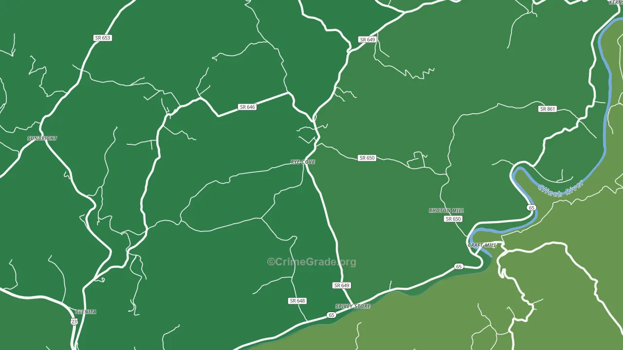 Rye Cove, VA Map of Vehicle Theft Rates