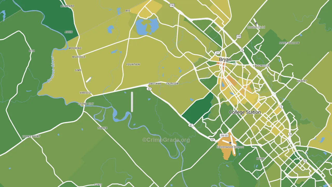 Rye, TX Map of Vehicle Theft Rates