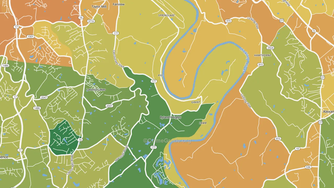 Ryland Heights, KY Map of Vehicle Theft Rates