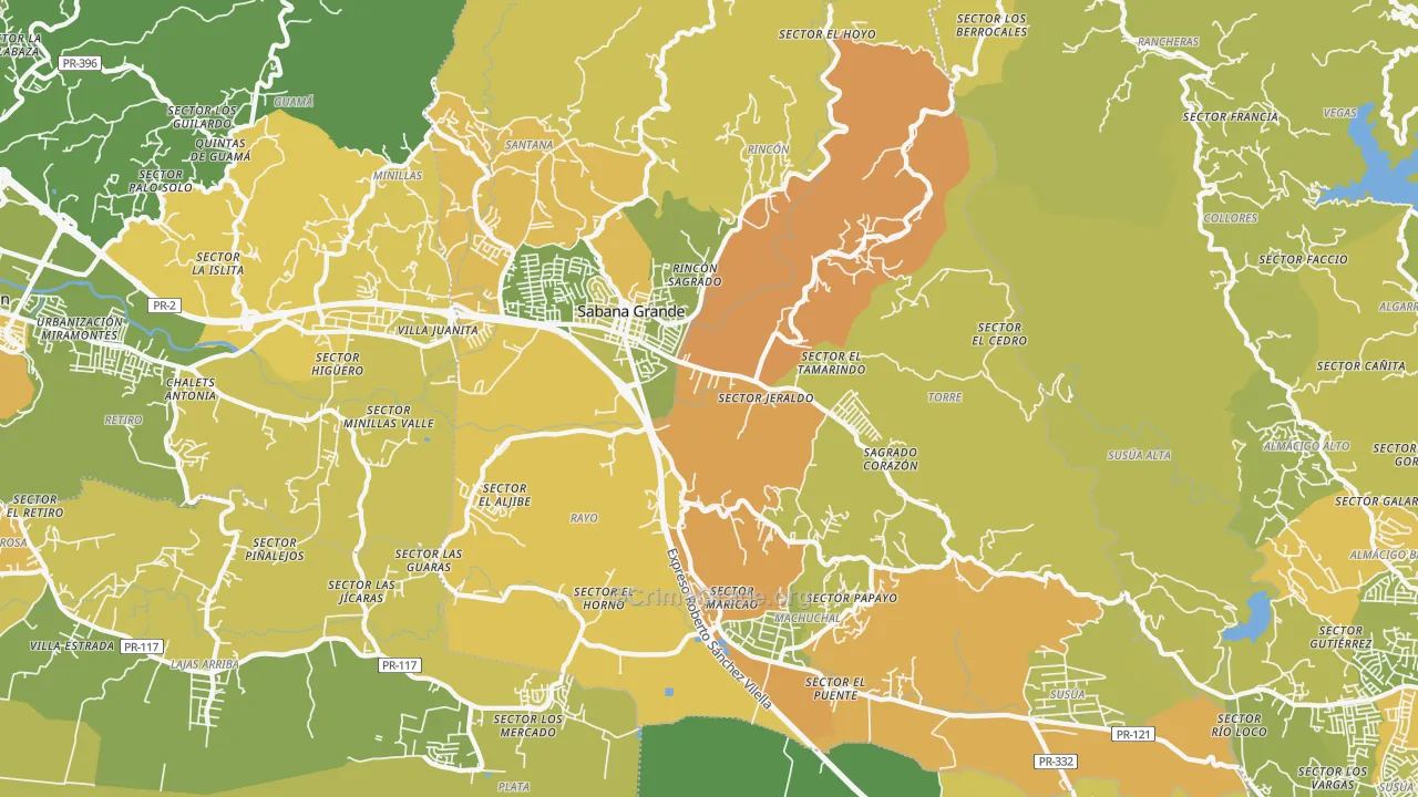 Sabana Grande Municipio, PR Map of Vehicle Theft Rates