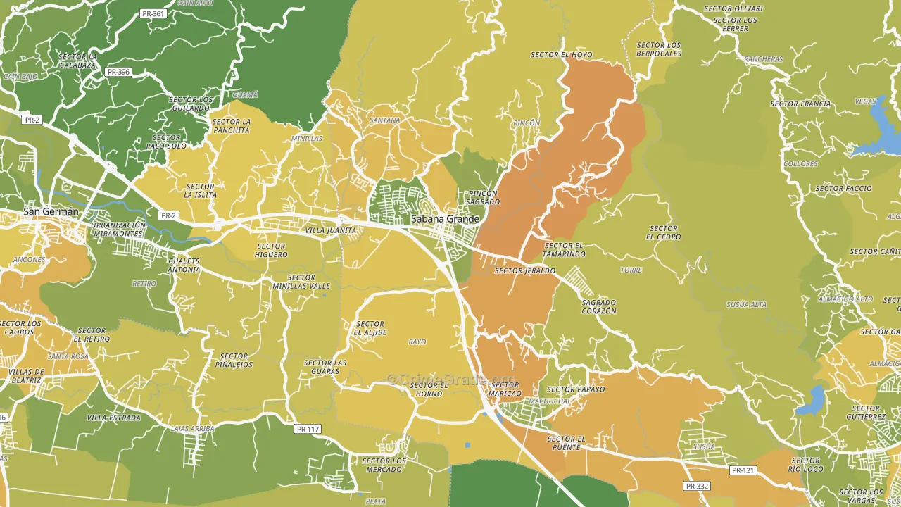 Sabana Grande, PR Map of Vehicle Theft Rates