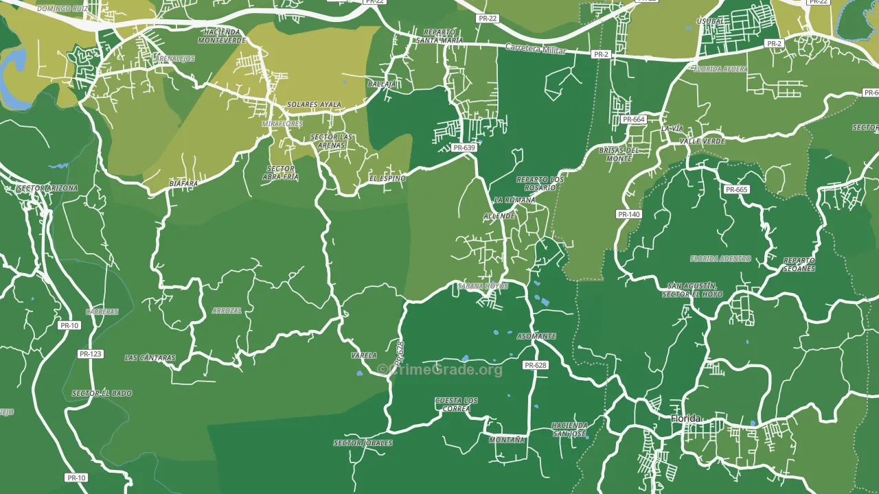 Sabana Hoyos, PR Map of Vehicle Theft Rates