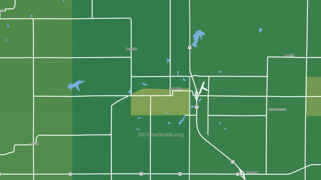 Sabetha, KS Map of Vehicle Theft Rates