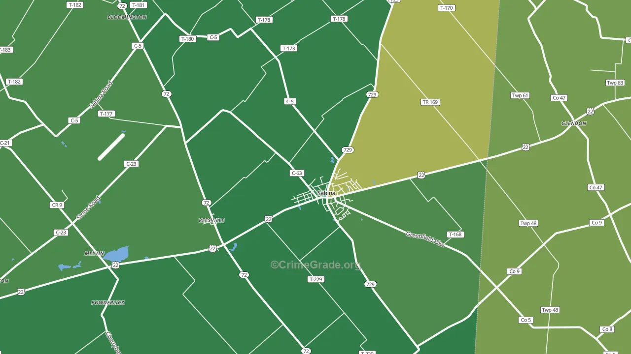 Sabina, OH Map of Vehicle Theft Rates