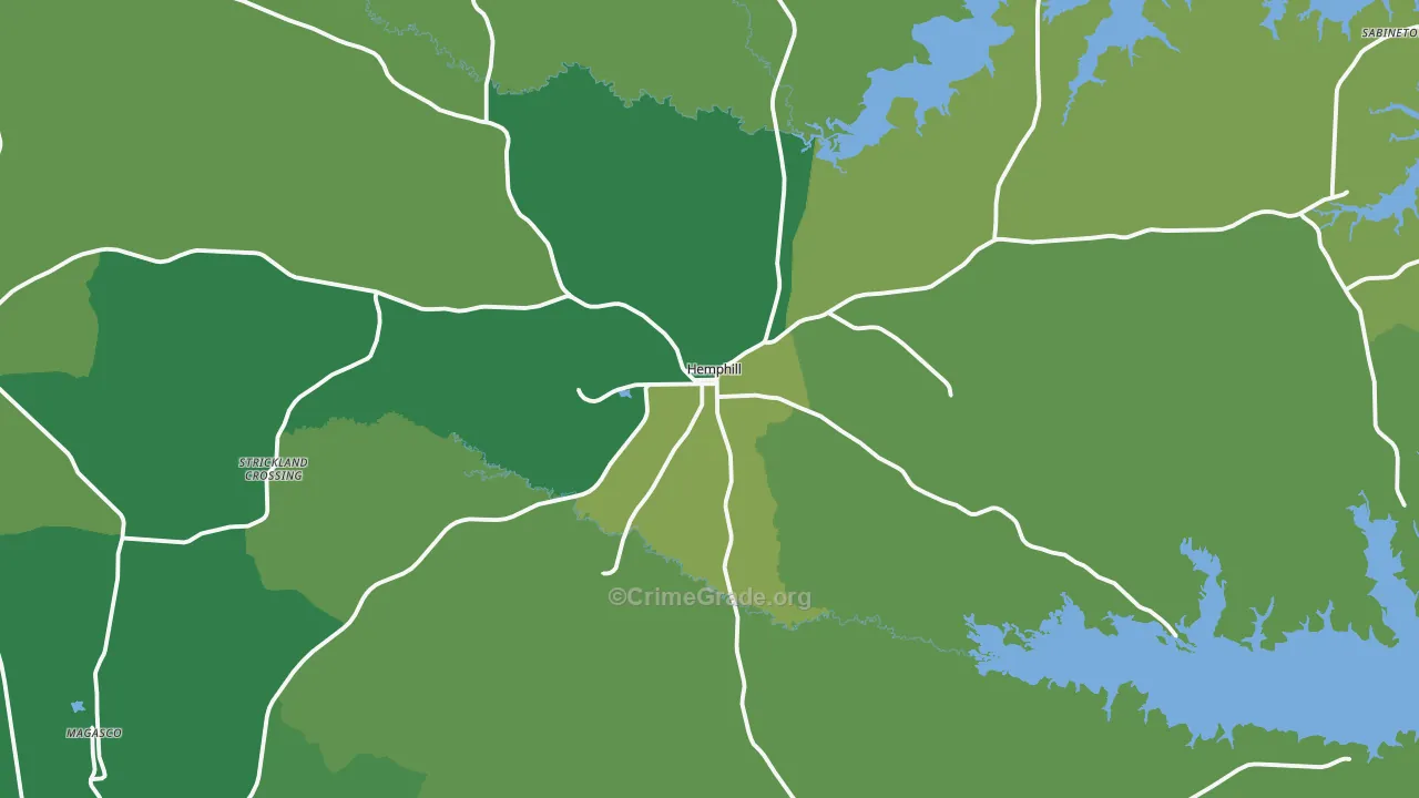 Sabine County, TX Map of Vehicle Theft Rates