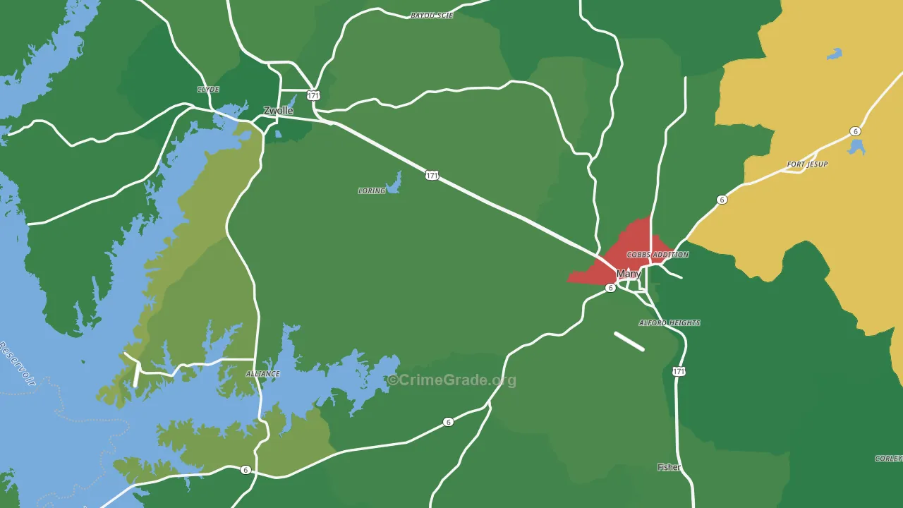 Sabine Parish, LA Map of Vehicle Theft Rates