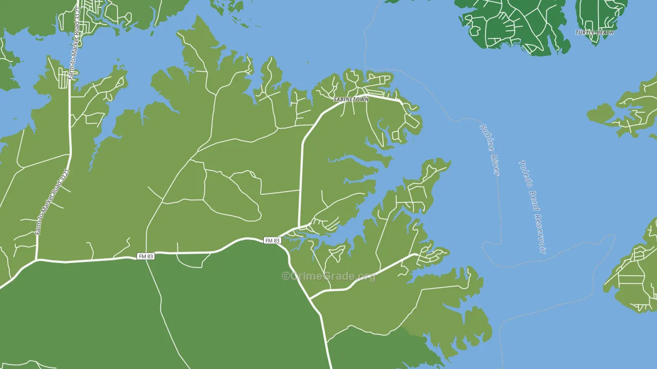 Sabinetown, TX Map of Vehicle Theft Rates