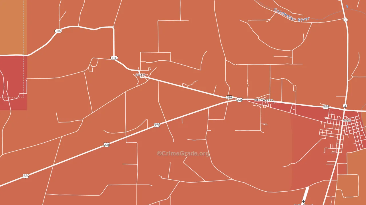 Sabino, MS Map of Vehicle Theft Rates
