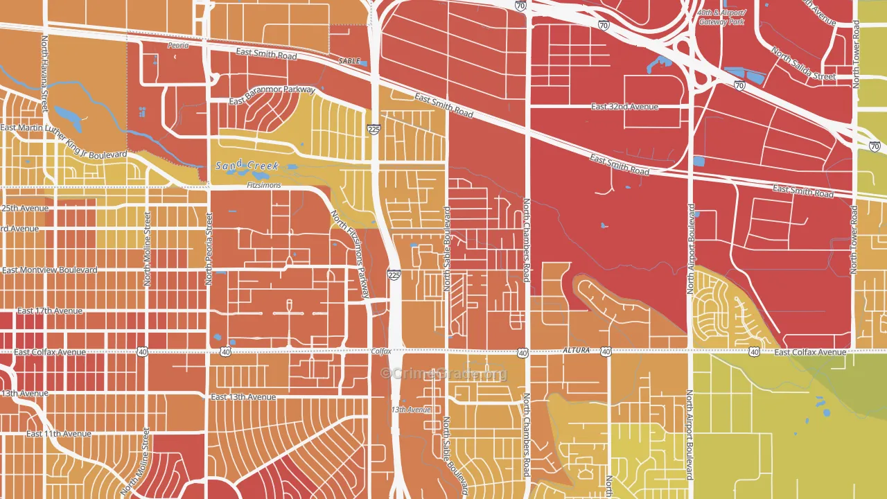 Sable Altura Chambers, Aurora, CO Map of Vehicle Theft Rates
