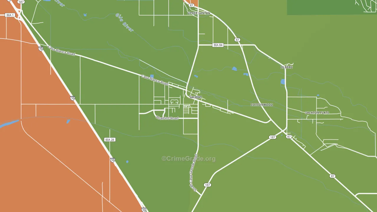 Sacaton, AZ Map of Vehicle Theft Rates
