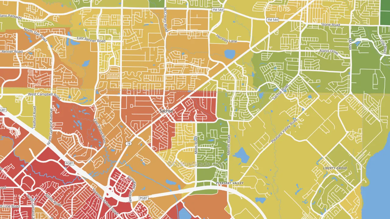 Sachse, TX Map of Vehicle Theft Rates