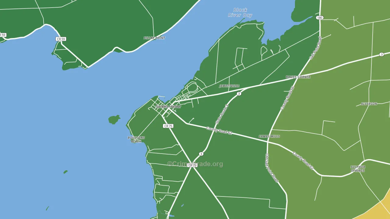 Sackets Harbor, NY Map of Vehicle Theft Rates