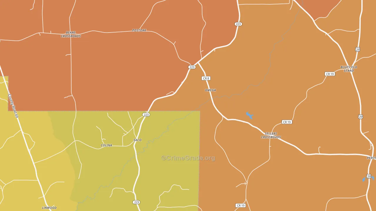 Saco, AL Map of Vehicle Theft Rates