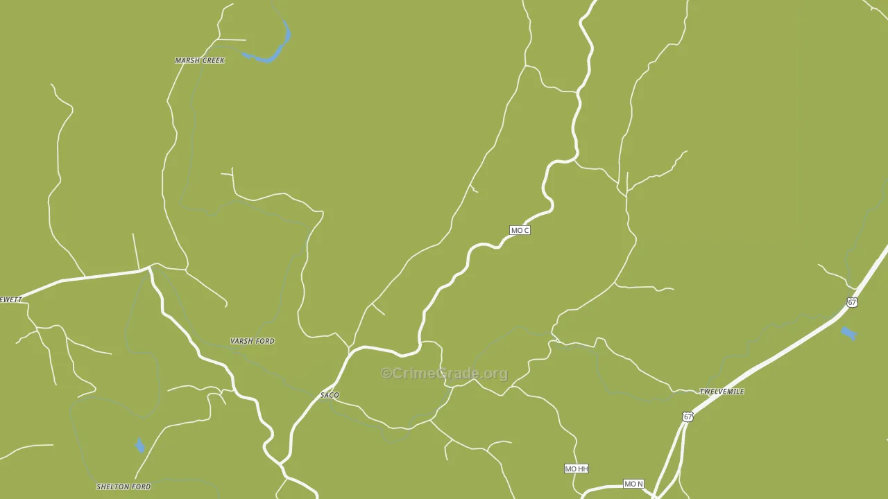 Saco, MO Map of Vehicle Theft Rates