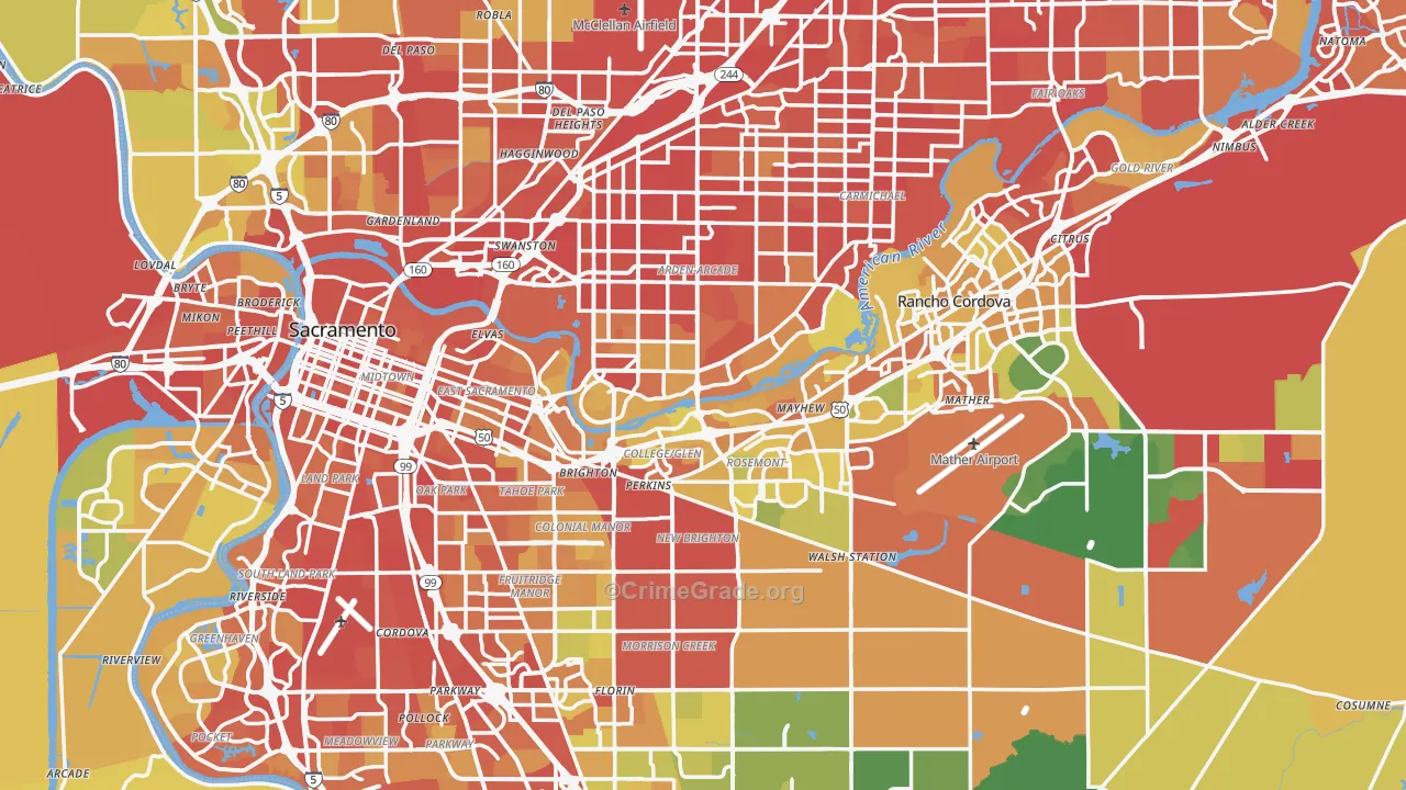 Sacramento County, CA Map of Vehicle Theft Rates