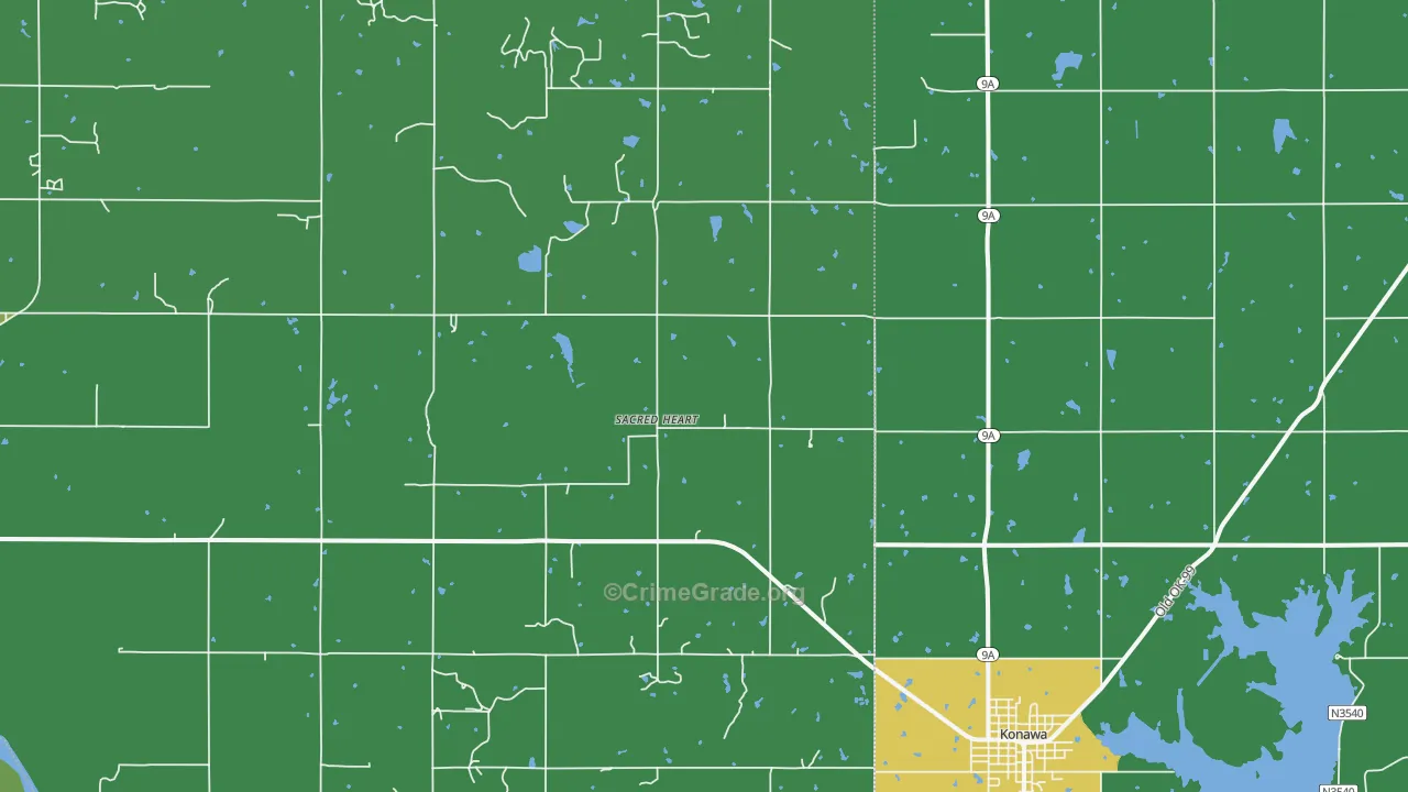 Sacred Heart, OK Map of Vehicle Theft Rates