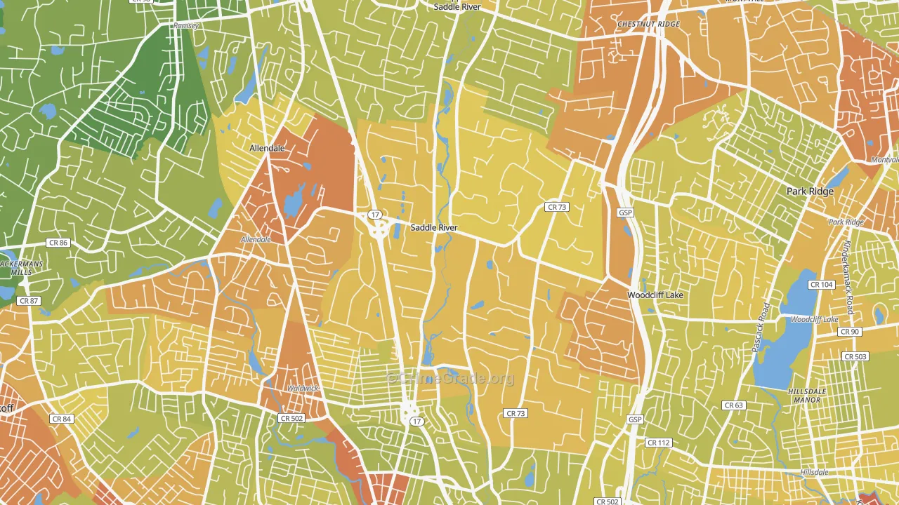 Saddle River, NJ Map of Vehicle Theft Rates