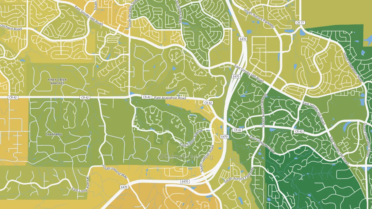 Saddle Rock Golf Club, Aurora, CO Map of Vehicle Theft Rates