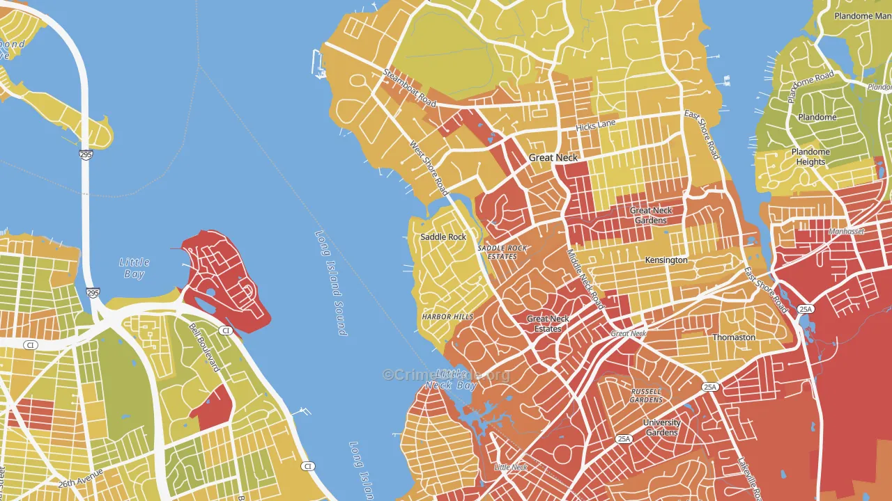 Saddle Rock, NY Map of Vehicle Theft Rates