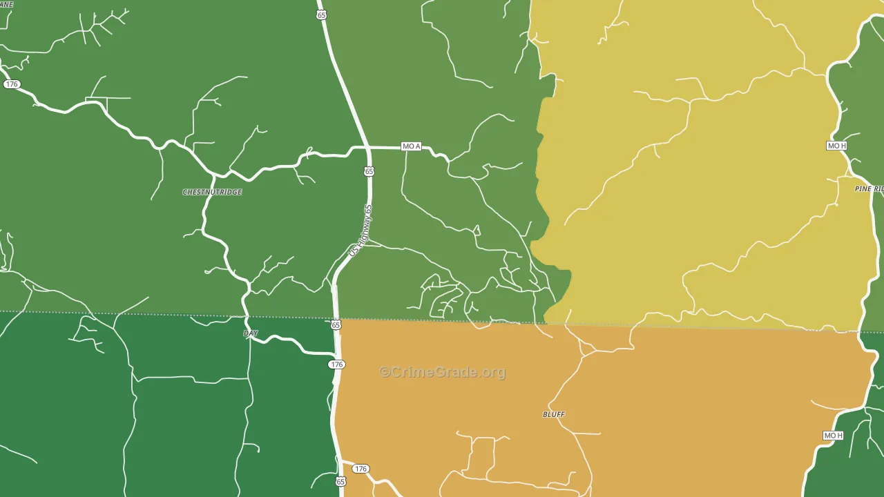 Saddlebrooke, MO Map of Vehicle Theft Rates