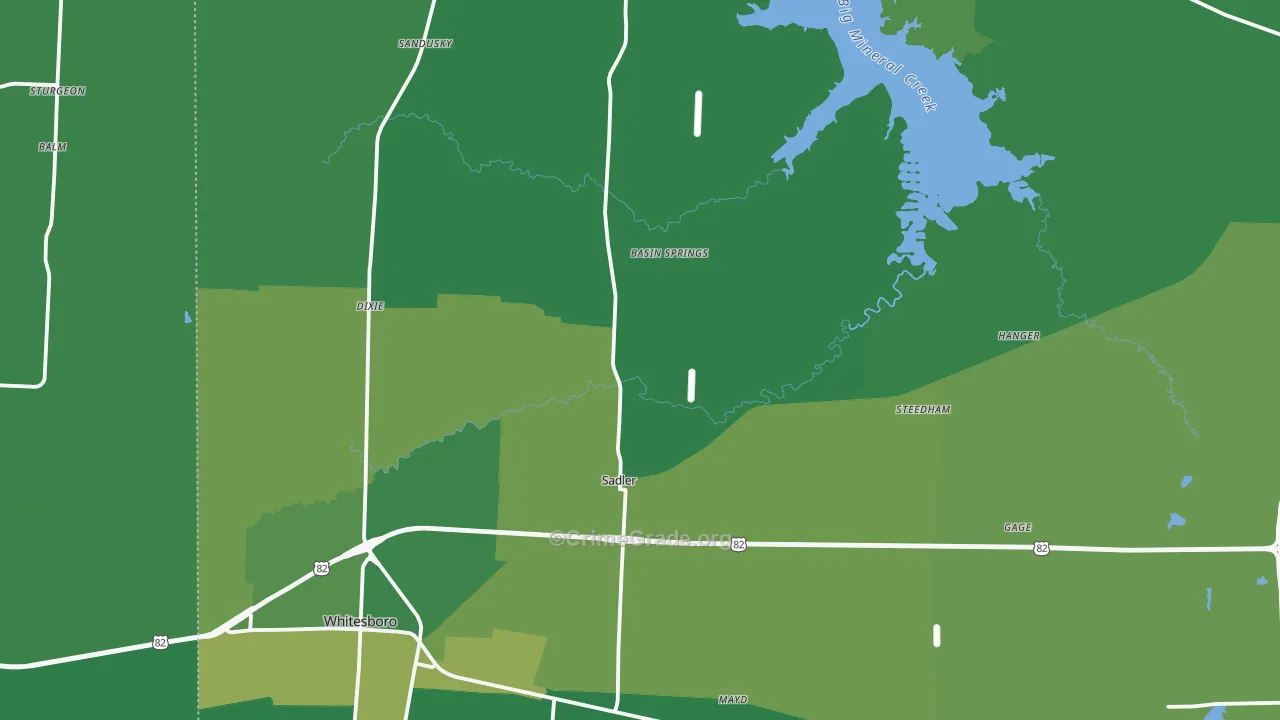 Sadler, TX Map of Vehicle Theft Rates