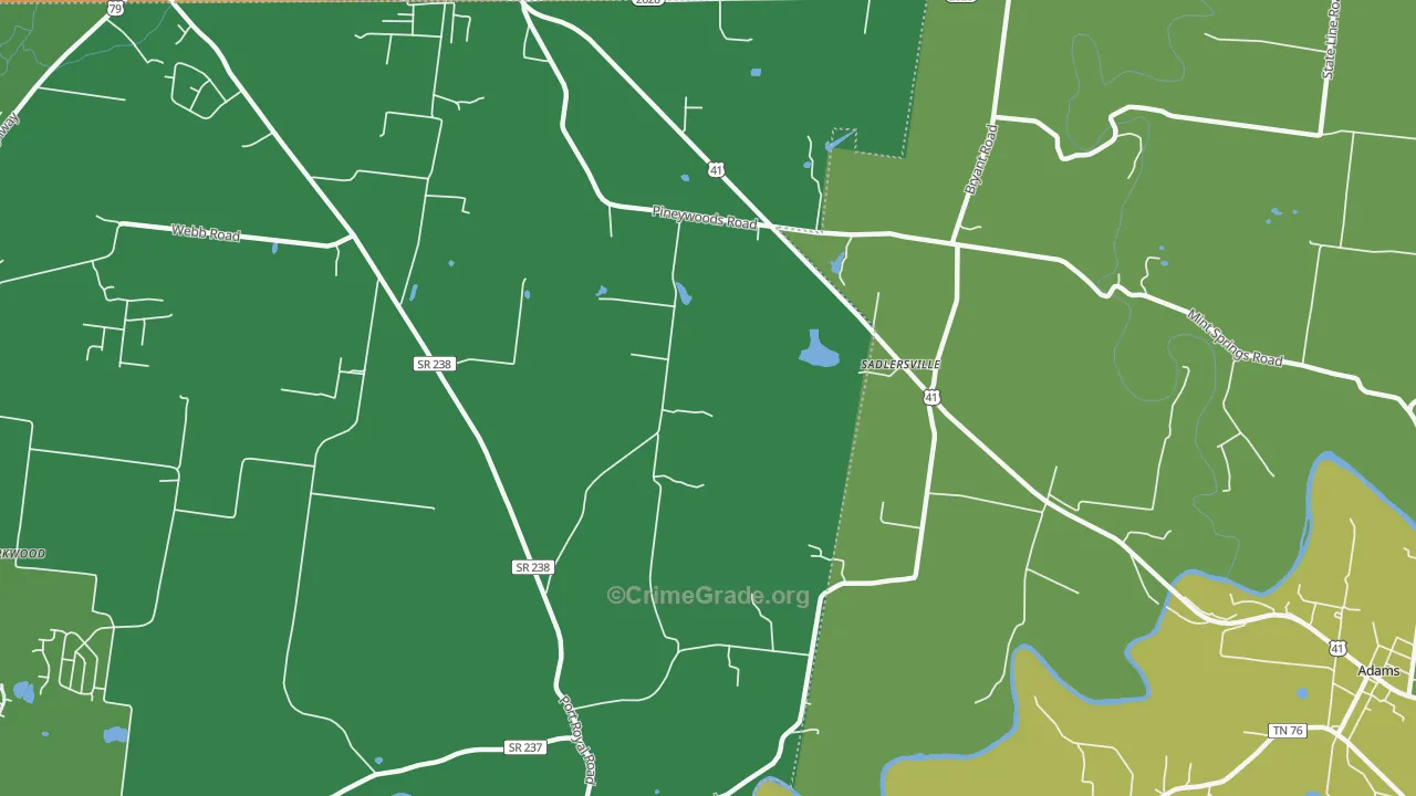 Sadlersville, TN Map of Vehicle Theft Rates