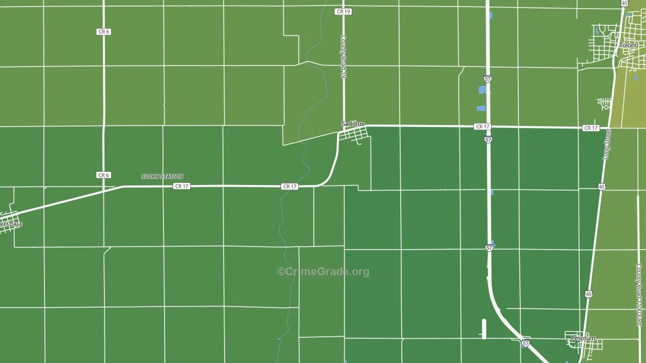 Sadorus, IL Map of Vehicle Theft Rates