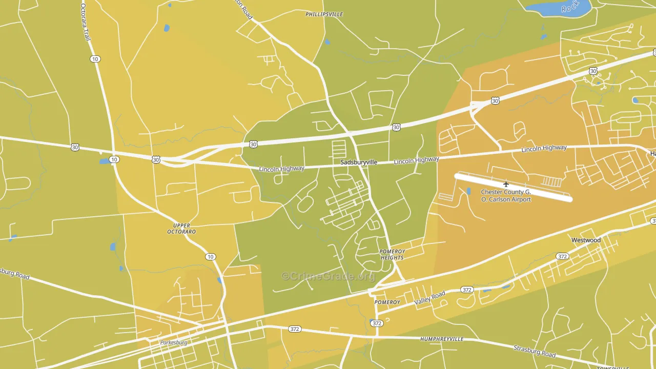 Sadsburyville, PA Map of Vehicle Theft Rates