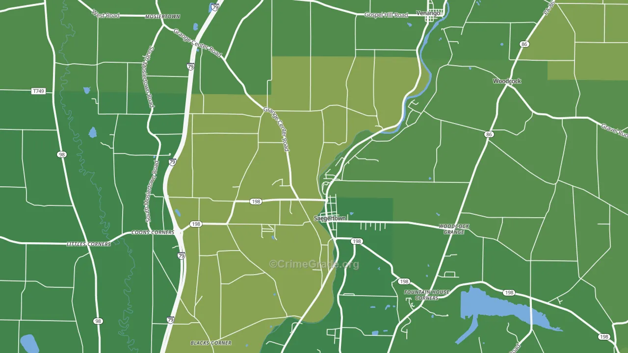 Saegertown, PA Map of Vehicle Theft Rates